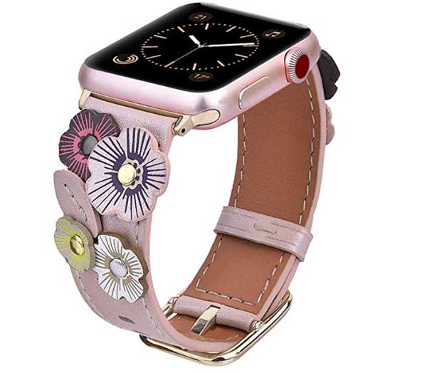 Květinové kožené pásky V-Moro pro Apple Watch