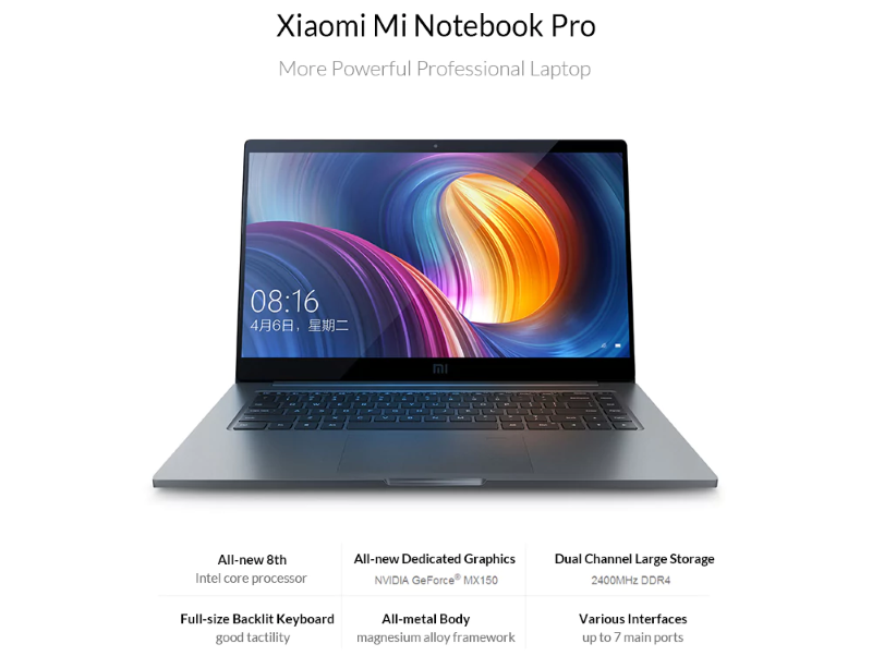 [Kód kupónu] Xiaomi Mi Notebook Pro - s portem USB typu C.