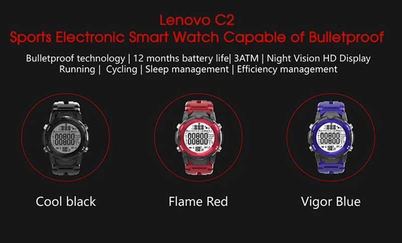 Lenovo C2 Smartwatch - venkovní inteligentní hodinky s displejem FSTN