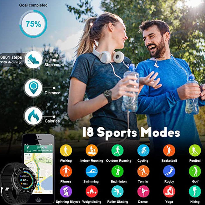 Chytré hodinky Peakfun, kruhový model - 18 sportovních režimů!