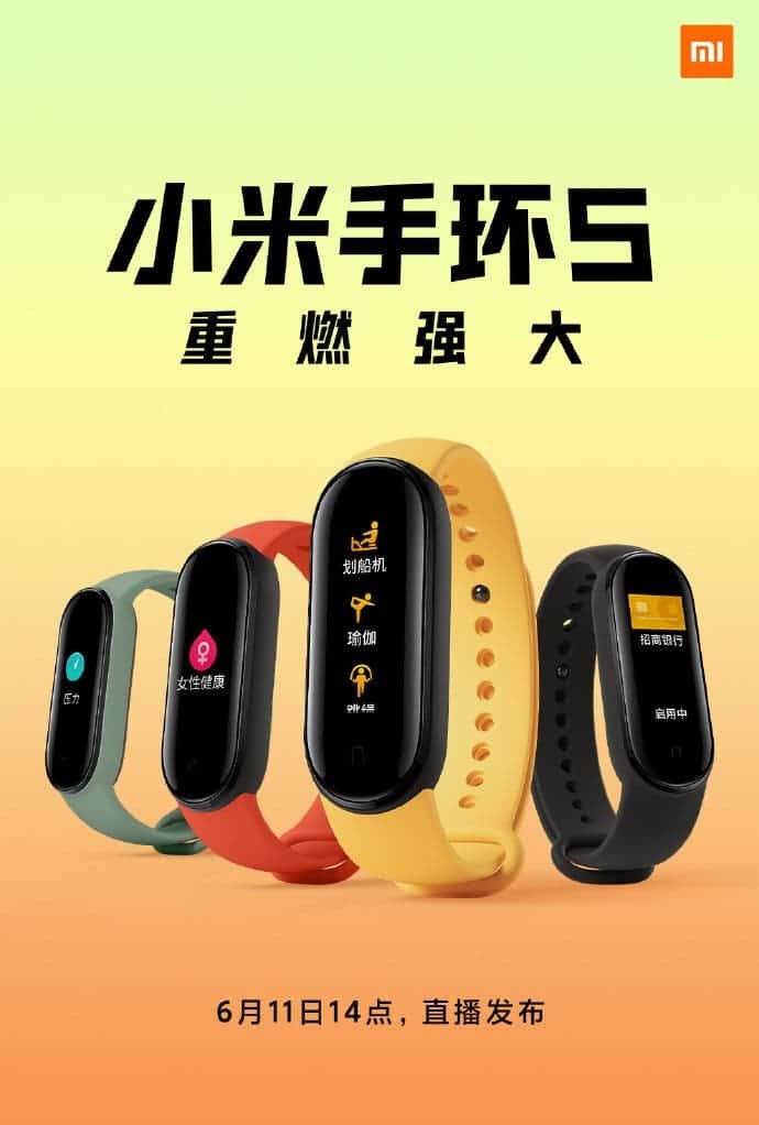 Xiaomi Mi Band 5 - Obrázek ukazuje různé barevné pásky a design
